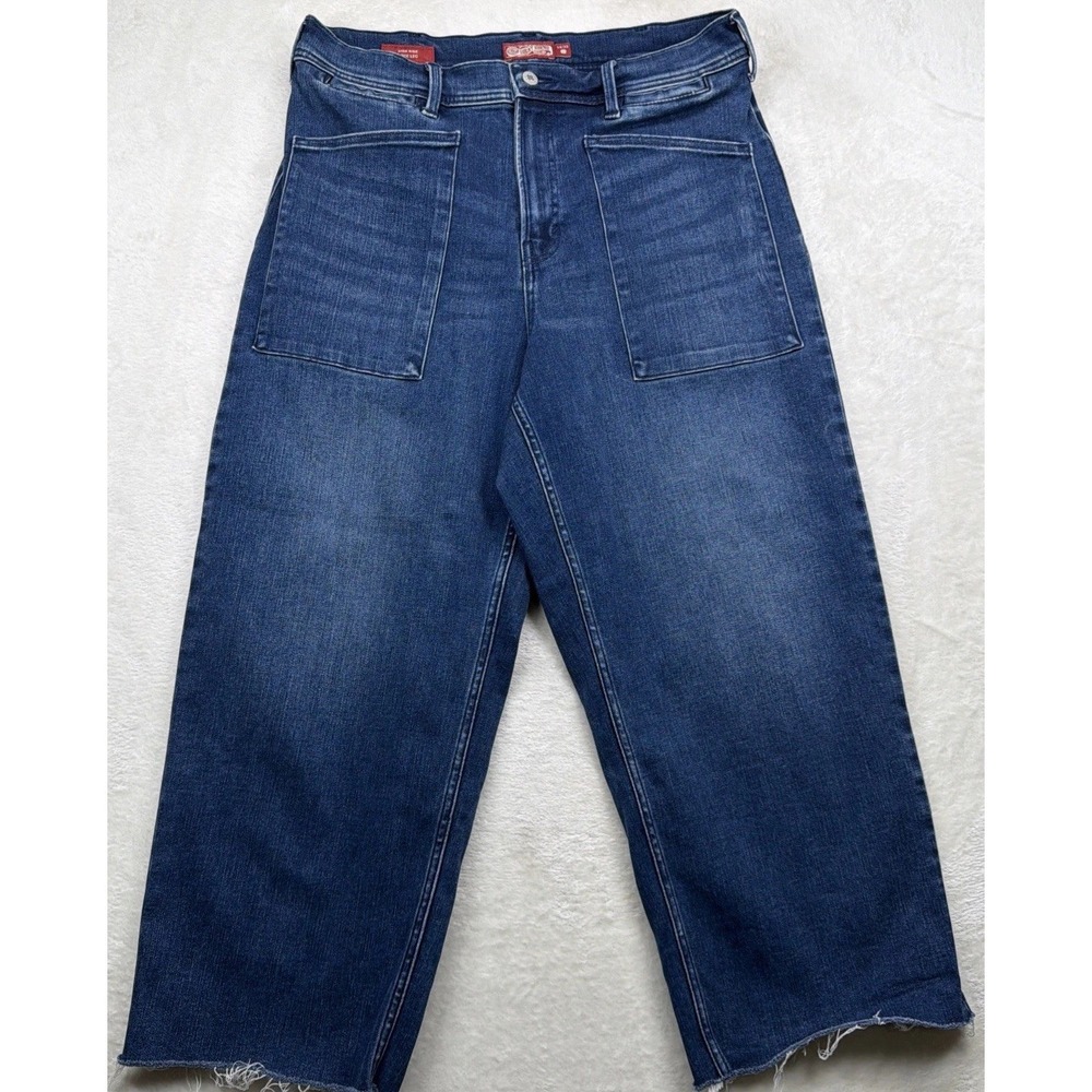 Lucky Brand Women's‎ High Rise Wide Leg Crop Jeans Raw Hem Blue Size 14